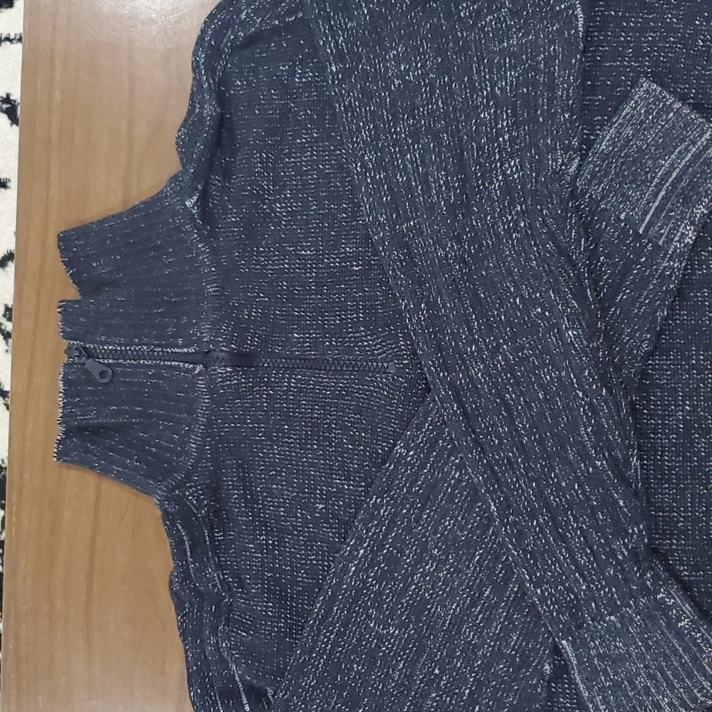 Soft Cotton 3/4 zip Navy/dark gray Ribbed Sweater size L